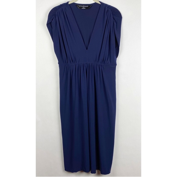 Norma Kamali Dresses & Skirts - Norma Kamali Gathered V Neck Draped Dress Navy